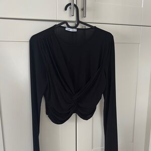Bershka Black Long Sleeve Wrap Crop Blouse